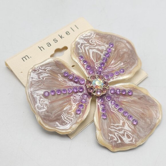 M. Haskell Large Purple Floral Orchid Rhinestone Brooch - Picture 2 of 4